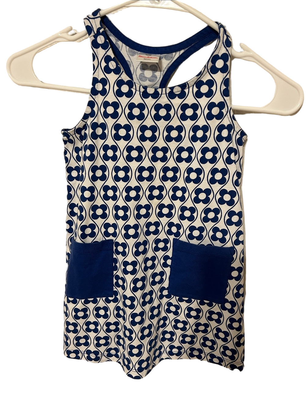 🐕🦺Hanna Andersson Blue & White Floral Pocket Tank Dress size 100/us 4 GUC